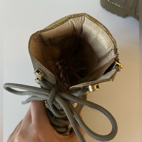 Cecelia New York Trekker Mustang Gold Multi Fur Lace Up Combat Booties Size 8.5 - Picture 5 of 16